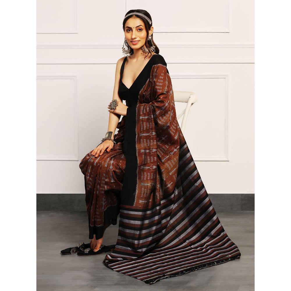 Aditri Handloom Ikat On Cotton From Orissa Saree with Blouse Piece