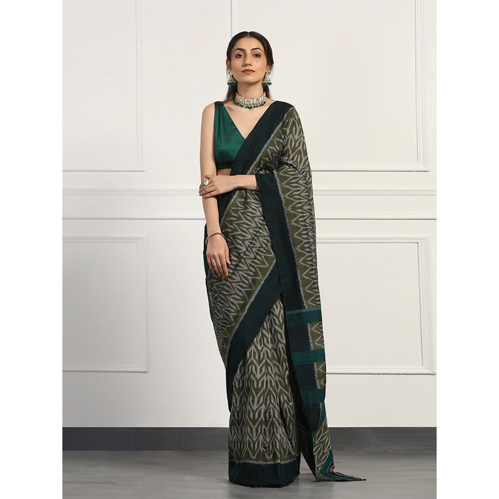 Aditri Handloom Ikat On Cotton From Orissa Saree with Blouse Piece