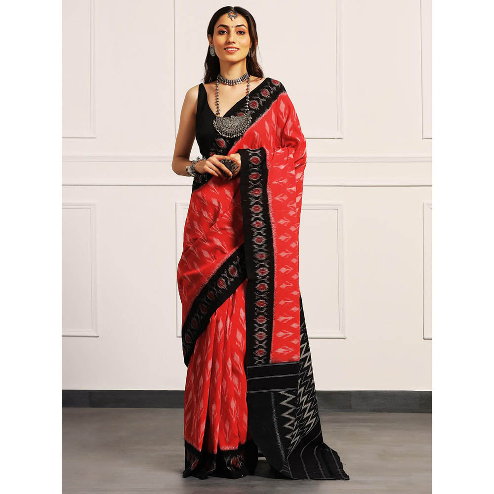 Aditri Handloom Ikat On Gas Mercerised Cotton Saree without Blouse