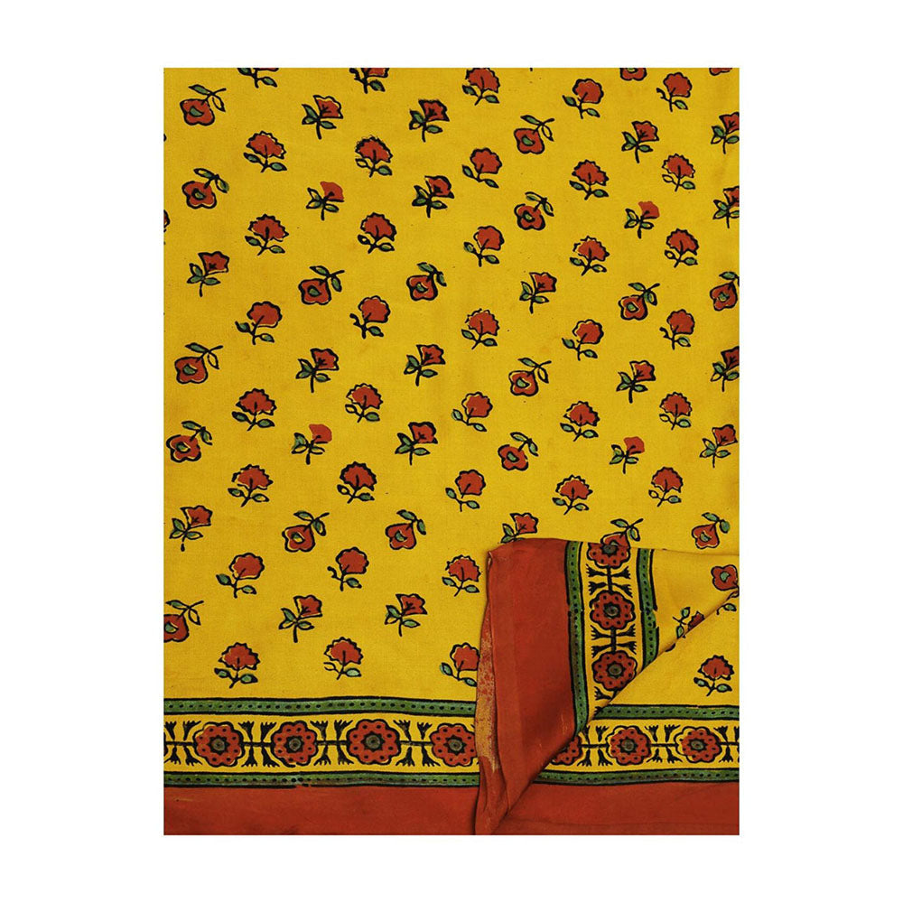 Aditri Handprinted Ajrakh On Modal Silk Yellow Saree With Running Blouse