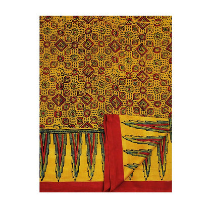 Aditri Handprinted Ajrakh On Modal Silk Yellow Saree With Running Blouse