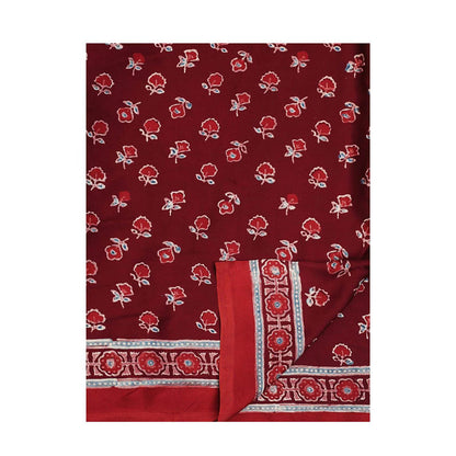 Aditri Handprinted Ajrakh On Modal Silk Maroon Saree With Running Blouse