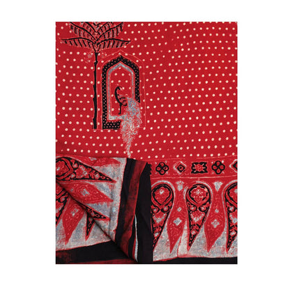 Aditri Handprinted Ajrakh On Modal Silk Red Saree With Running Blouse