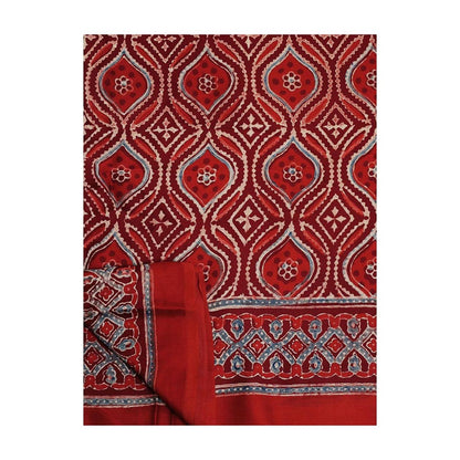 Aditri Handprinted Ajrakh On Modal Silk Red Saree With Running Blouse