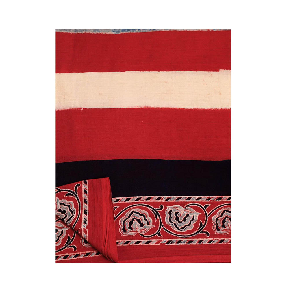 Aditri Handprinted Ajrakh On Cotton Multi-Color Saree With Running Blouse