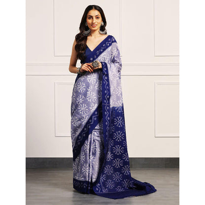 Aditri Handloom Ikat From Orissa Blue Saree With Blouse Piece
