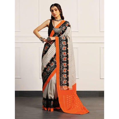 Aditri Handloom Ikat On Gas Mercerised Cotton Multi-Color Saree With Blouse Piece