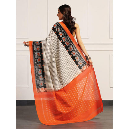 Aditri Handloom Ikat On Gas Mercerised Cotton Multi-Color Saree With Blouse Piece