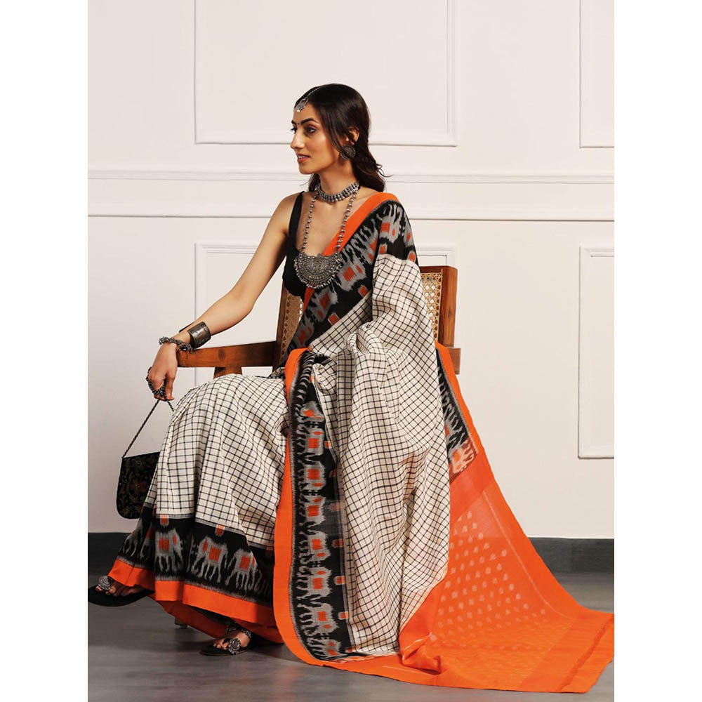 Aditri Handloom Ikat On Gas Mercerised Cotton Multi-Color Saree With Blouse Piece