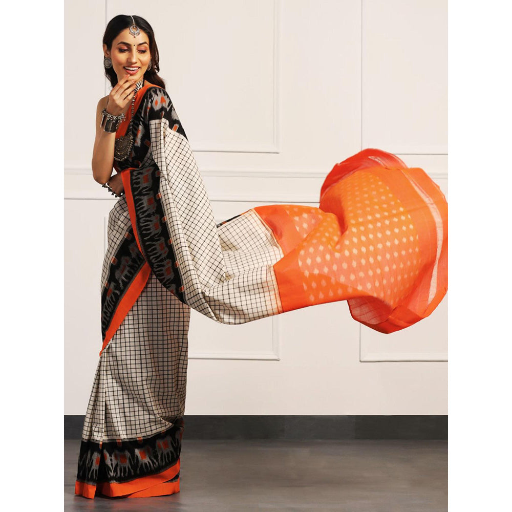 Aditri Handloom Ikat On Gas Mercerised Cotton Multi-Color Saree With Blouse Piece