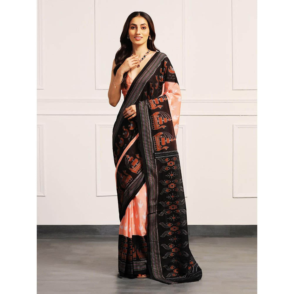 Aditri Handloom Ikat On Gas Mercerised Cotton Multi-Color Saree With Blouse Piece