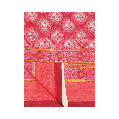Aditri Handloom Kota Doria Hand Block Print Red Saree With Blouse Piece