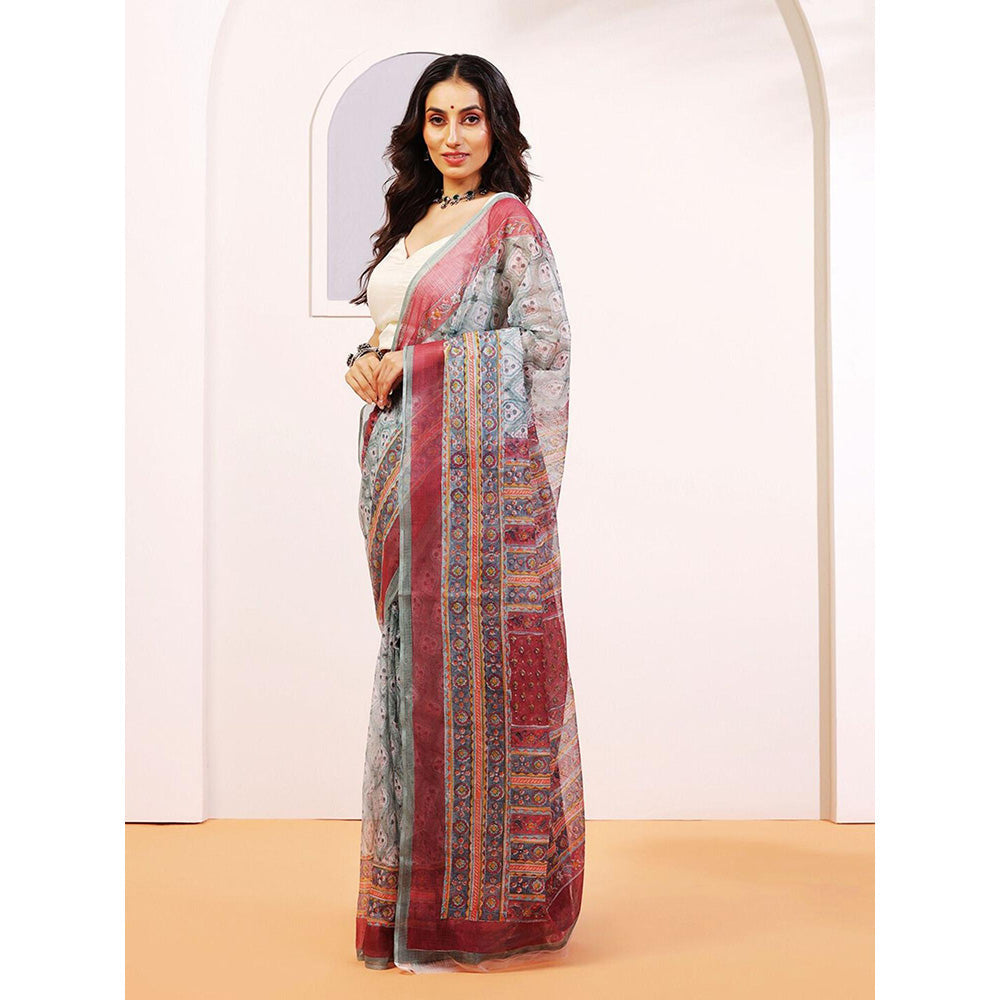 Aditri Handloom Kota Doria Hand Block Print Multi-Color Saree With Blouse Piece