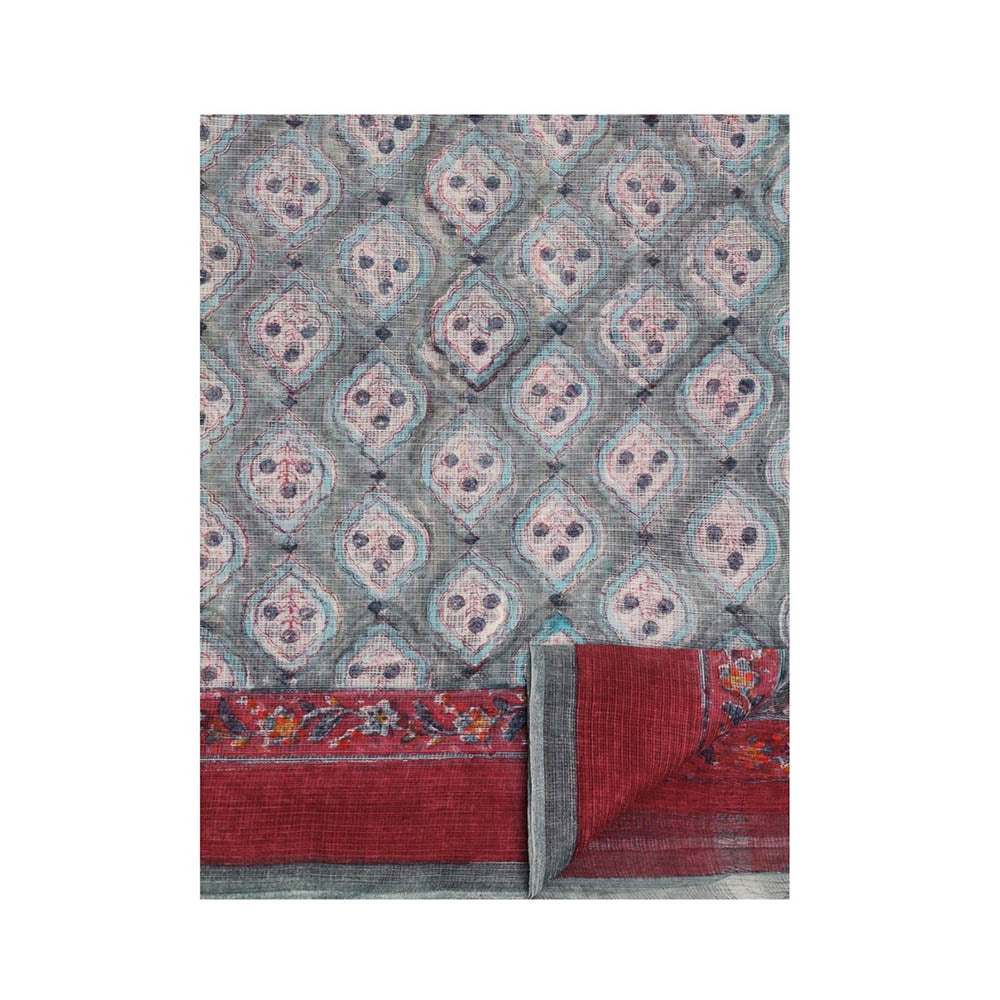 Aditri Handloom Kota Doria Hand Block Print Multi-Color Saree With Blouse Piece