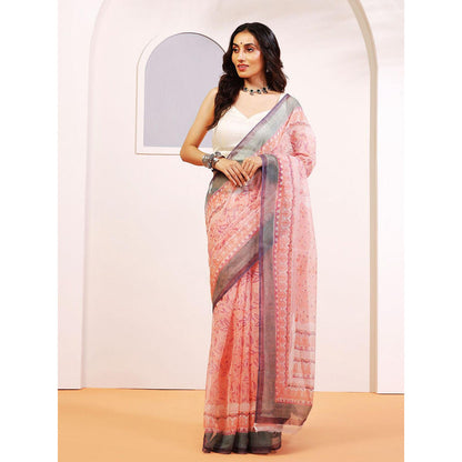 Aditri Handloom Kota Doria Hand Block Print Multi-Color Saree With Blouse Piece