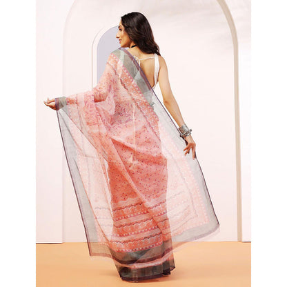 Aditri Handloom Kota Doria Hand Block Print Multi-Color Saree With Blouse Piece