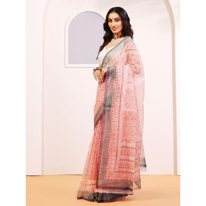 Aditri Handloom Kota Doria Hand Block Print Multi-Color Saree With Blouse Piece