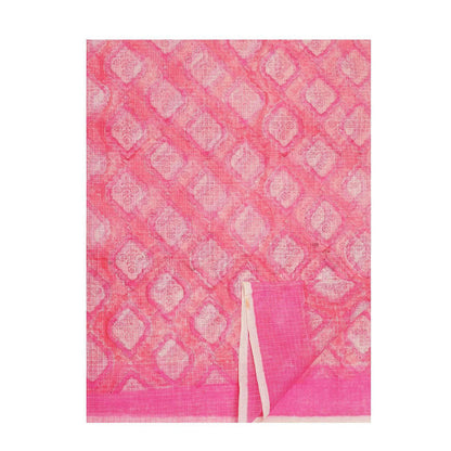 Aditri Handloom Kota Doria Hand Block Print Pink Saree With Blouse Piece