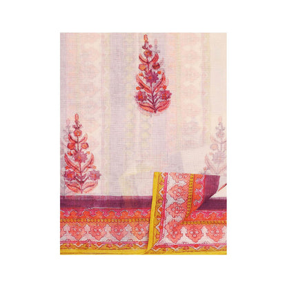 Aditri Handloom Kota Doria Hand Block Print Multi-Color Saree With Blouse Piece