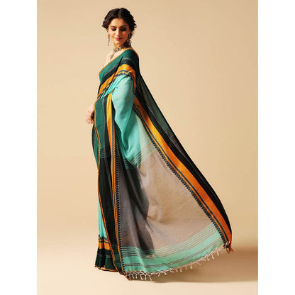 Aditri Turquoise Handloom Khadi Cotton Saree with Running Blouse