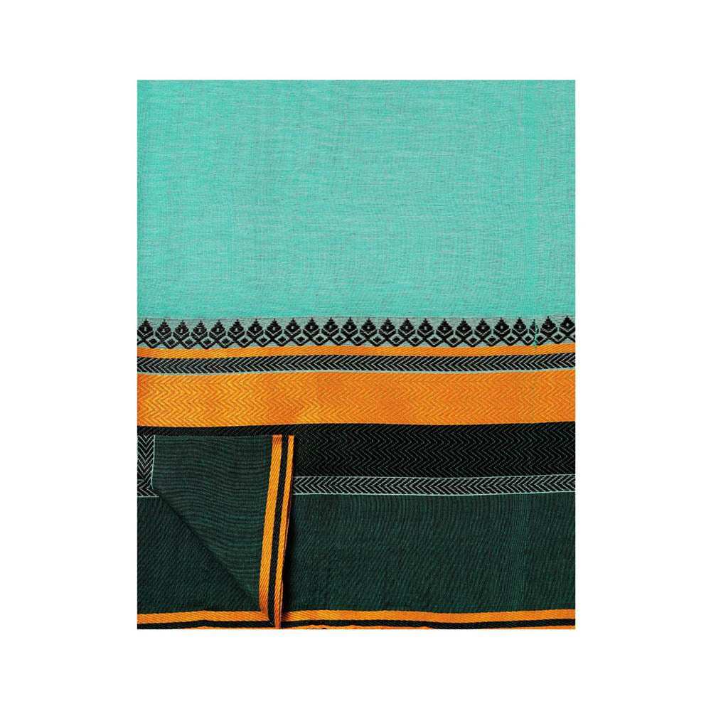 Aditri Turquoise Handloom Khadi Cotton Saree with Running Blouse