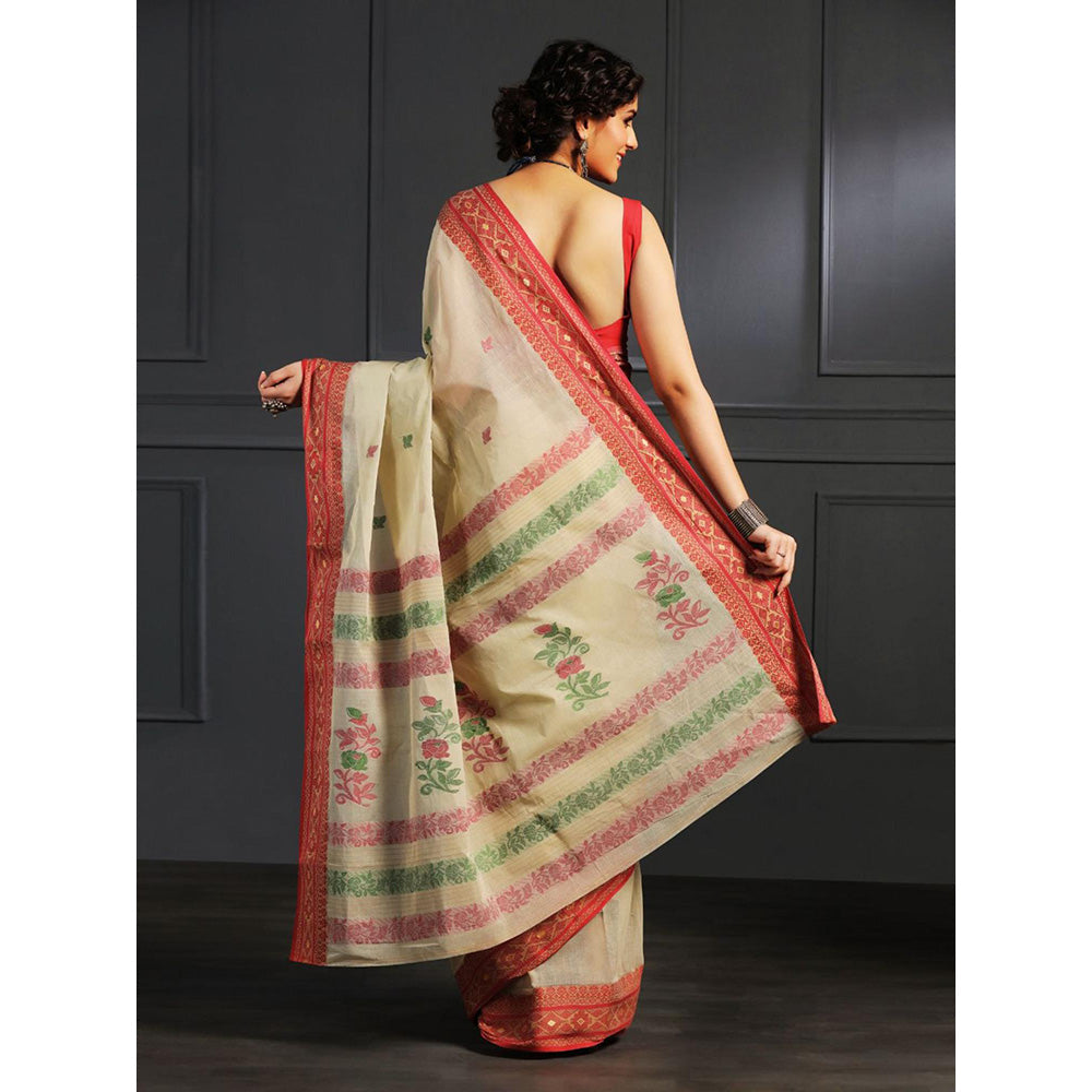 Aditri Beige Handloom Khadi Cotton Saree with Running Blouse