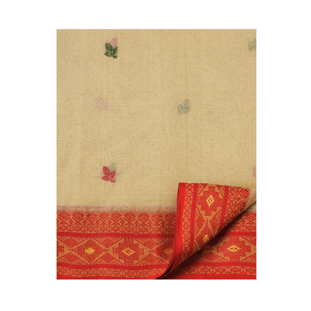 Aditri Beige Handloom Khadi Cotton Saree with Running Blouse