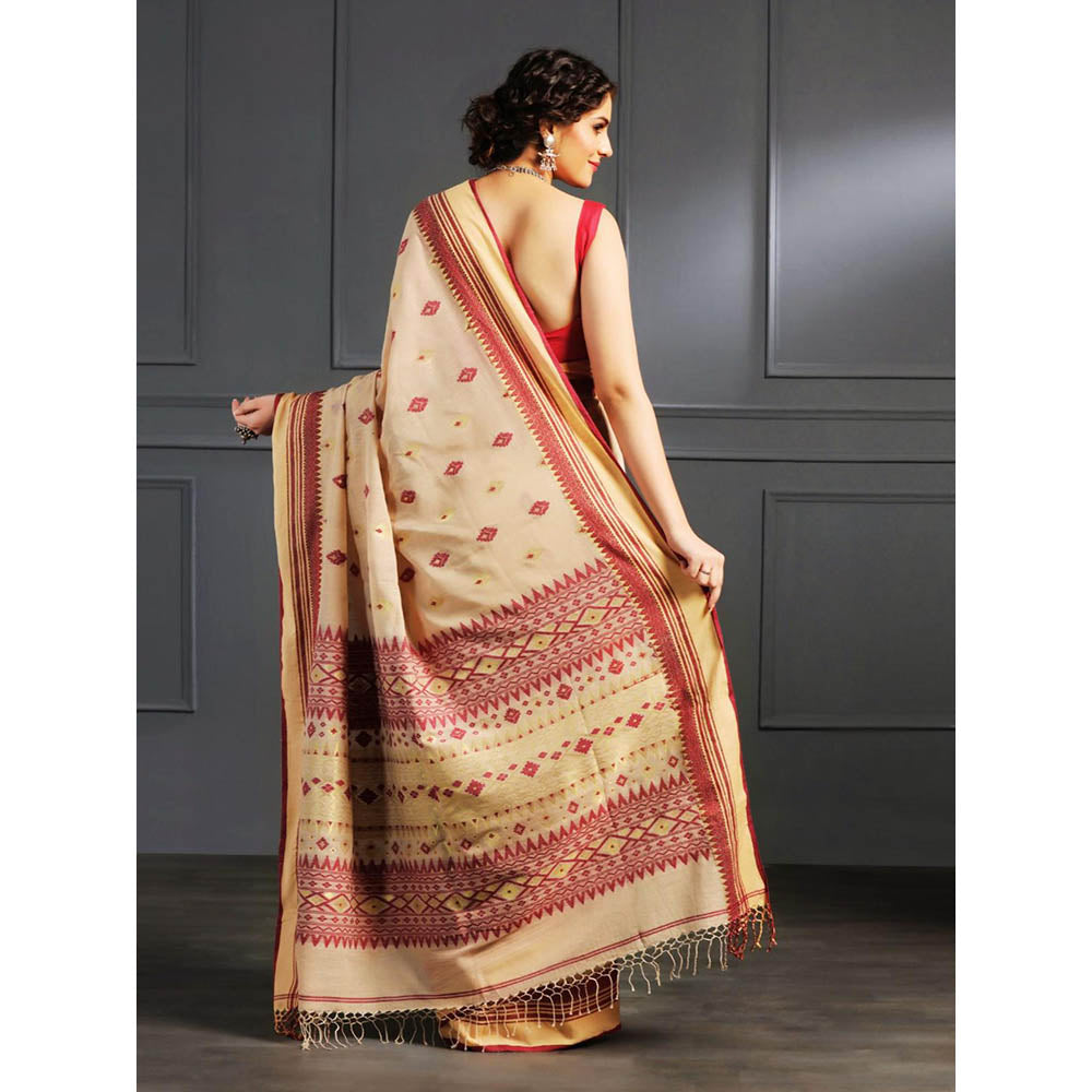 Aditri Beige Handloom Khadi Cotton Saree with Running Blouse