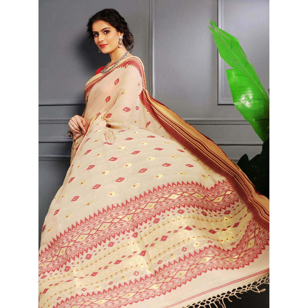 Aditri Beige Handloom Khadi Cotton Saree with Running Blouse