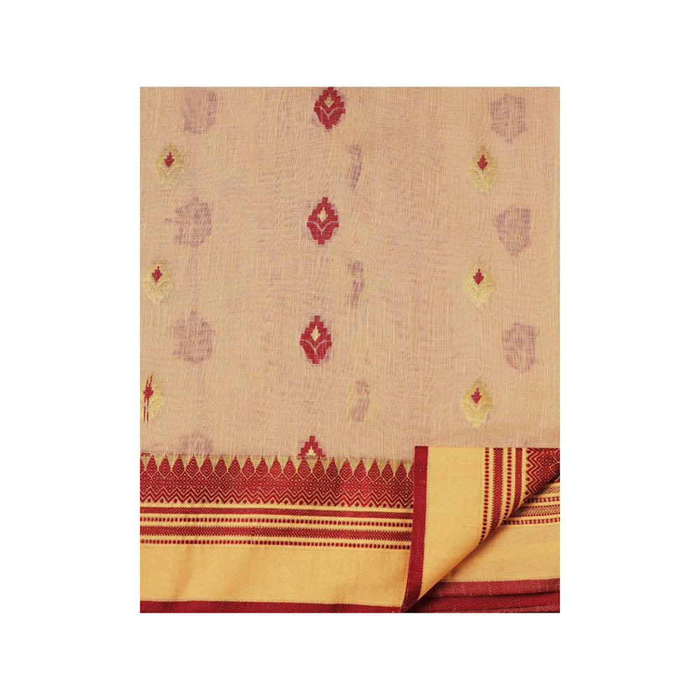 Aditri Beige Handloom Khadi Cotton Saree with Running Blouse