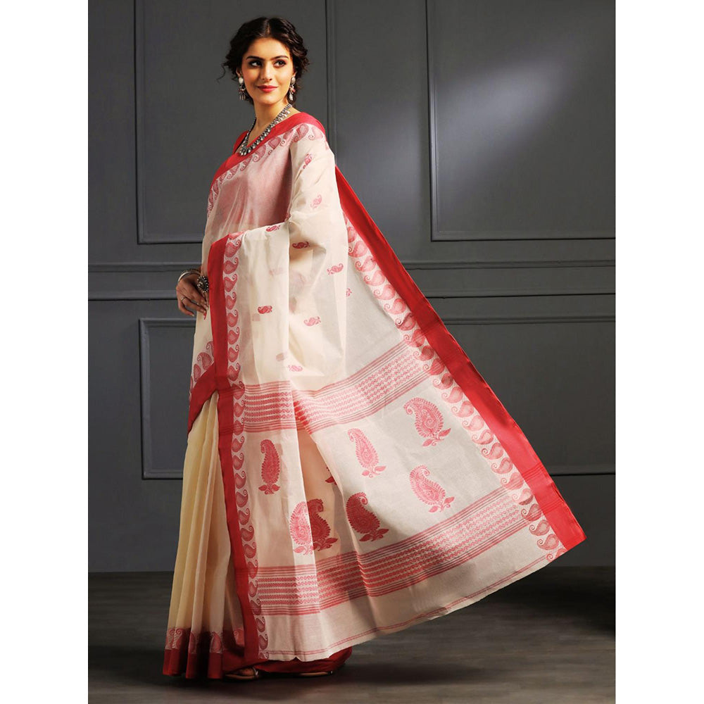 Aditri Beige Handloom Khadi Cotton Saree with Running Blouse