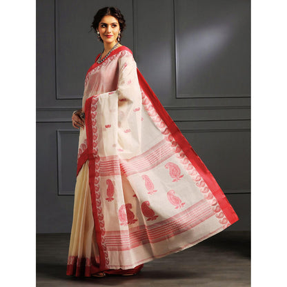 Aditri Beige Handloom Khadi Cotton Saree with Running Blouse
