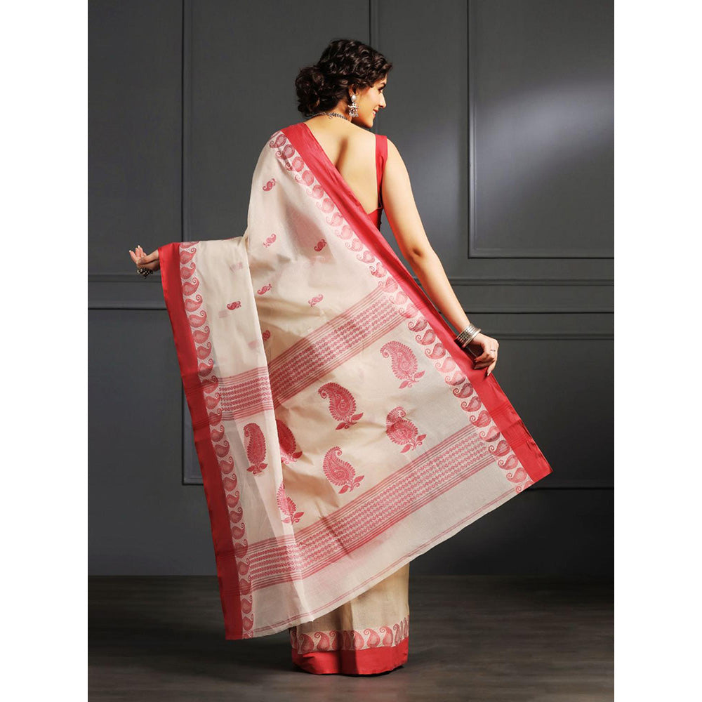 Aditri Beige Handloom Khadi Cotton Saree with Running Blouse