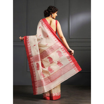 Aditri Beige Handloom Khadi Cotton Saree with Running Blouse