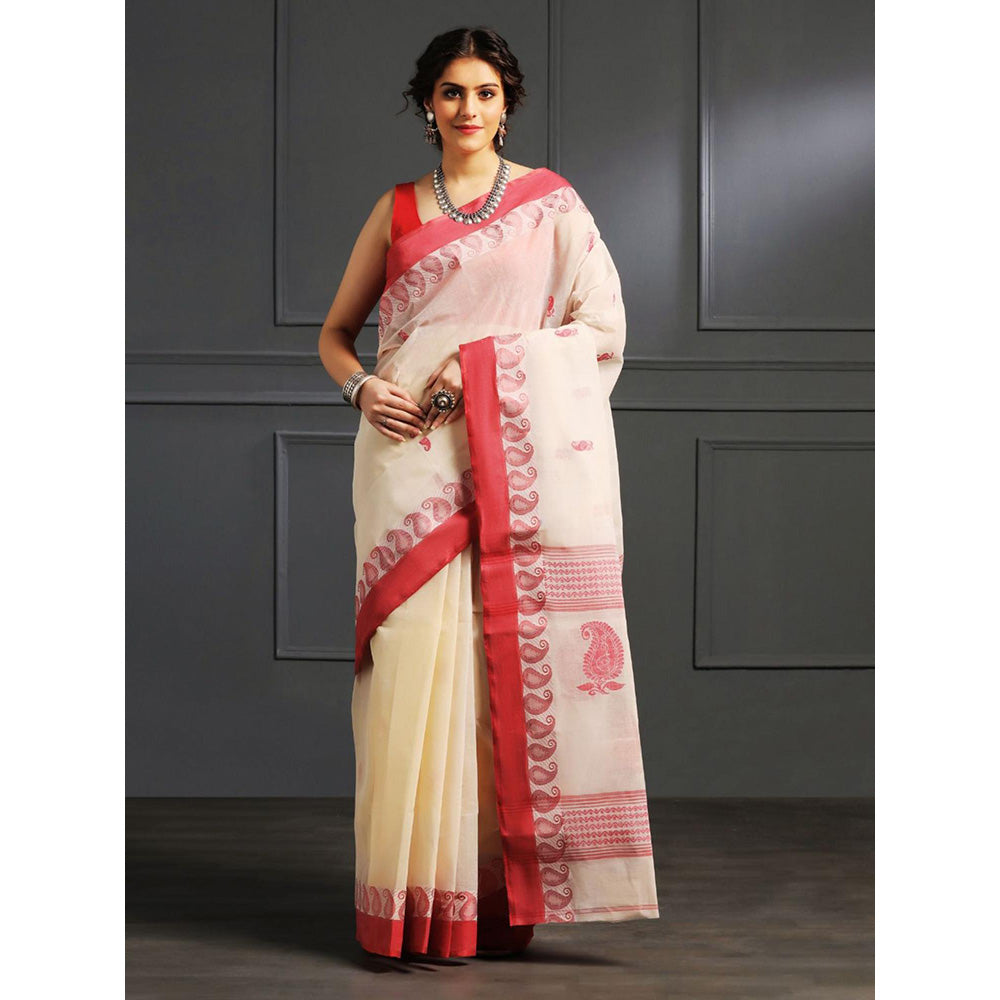 Aditri Beige Handloom Khadi Cotton Saree with Running Blouse