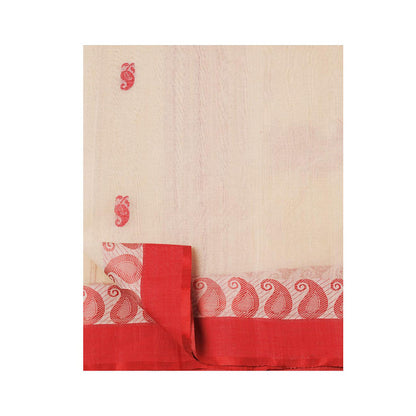 Aditri Beige Handloom Khadi Cotton Saree with Running Blouse