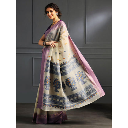 Aditri Beige Handloom Khadi Cotton Saree with Running Blouse