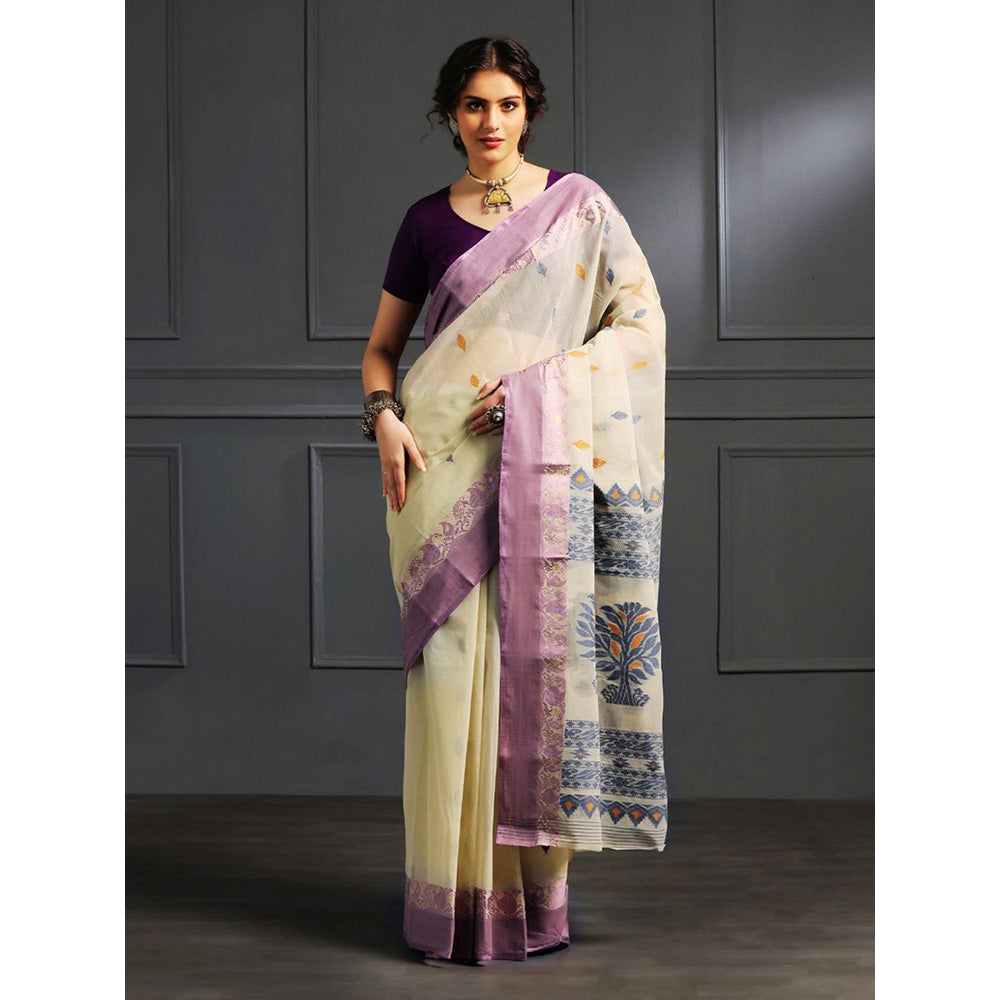 Aditri Beige Handloom Khadi Cotton Saree with Running Blouse