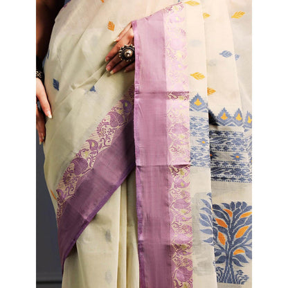 Aditri Beige Handloom Khadi Cotton Saree with Running Blouse