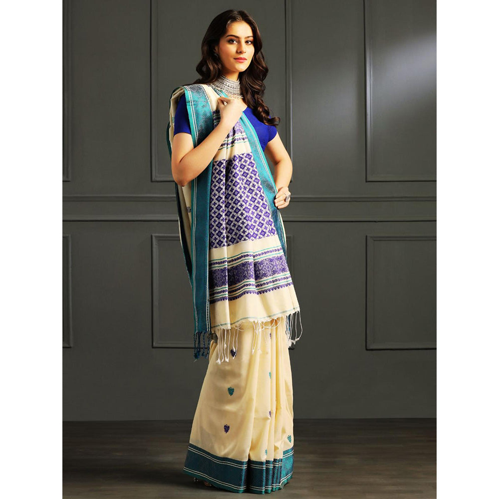 Aditri Beige Handloom Khadi Cotton Saree with Running Blouse