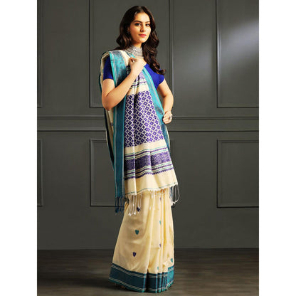 Aditri Beige Handloom Khadi Cotton Saree with Running Blouse