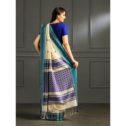 Aditri Beige Handloom Khadi Cotton Saree with Running Blouse