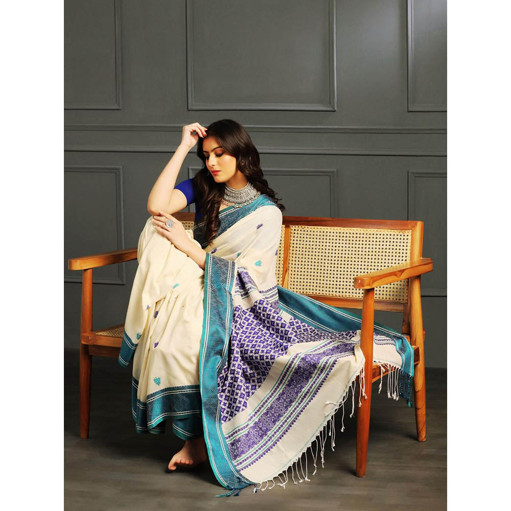 Aditri Beige Handloom Khadi Cotton Saree with Running Blouse