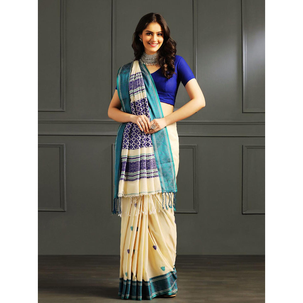 Aditri Beige Handloom Khadi Cotton Saree with Running Blouse