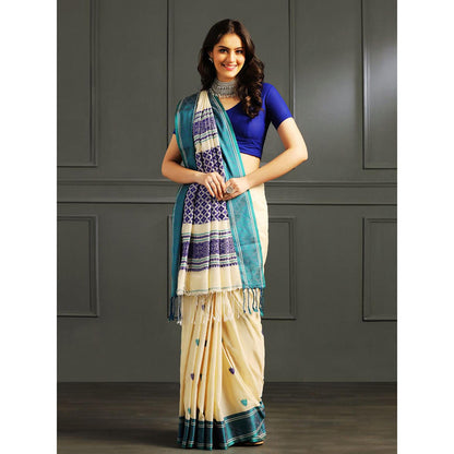 Aditri Beige Handloom Khadi Cotton Saree with Running Blouse