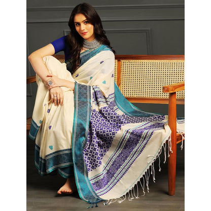 Aditri Beige Handloom Khadi Cotton Saree with Running Blouse
