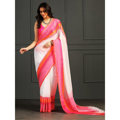 Aditri White Handloom Khadi Cotton Saree with Running Blouse