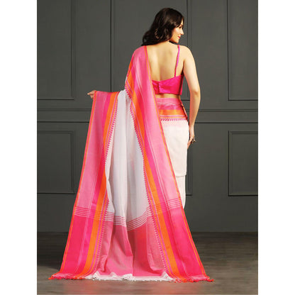 Aditri White Handloom Khadi Cotton Saree with Running Blouse