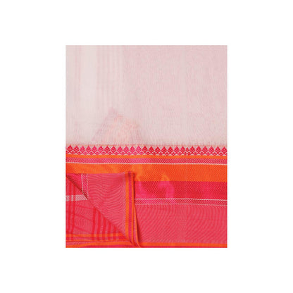 Aditri White Handloom Khadi Cotton Saree with Running Blouse