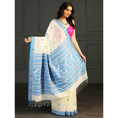 Aditri Off White Handloom Khadi Cotton Saree with Running Blouse